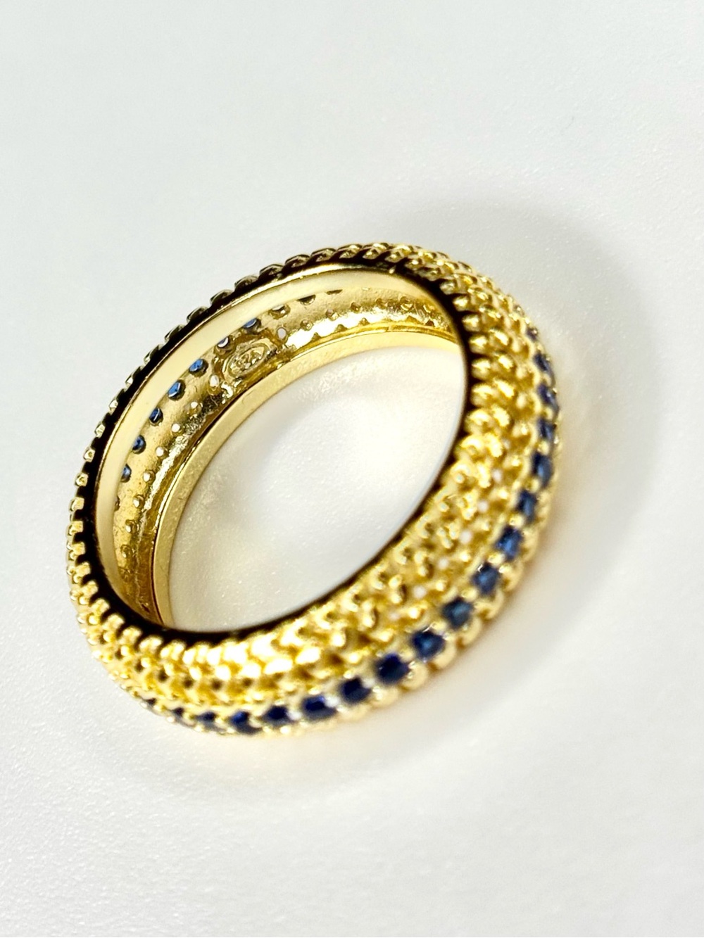 18KGP, Sterling Silver Band w/Sapphire Blue Pave Eternity Ring -
